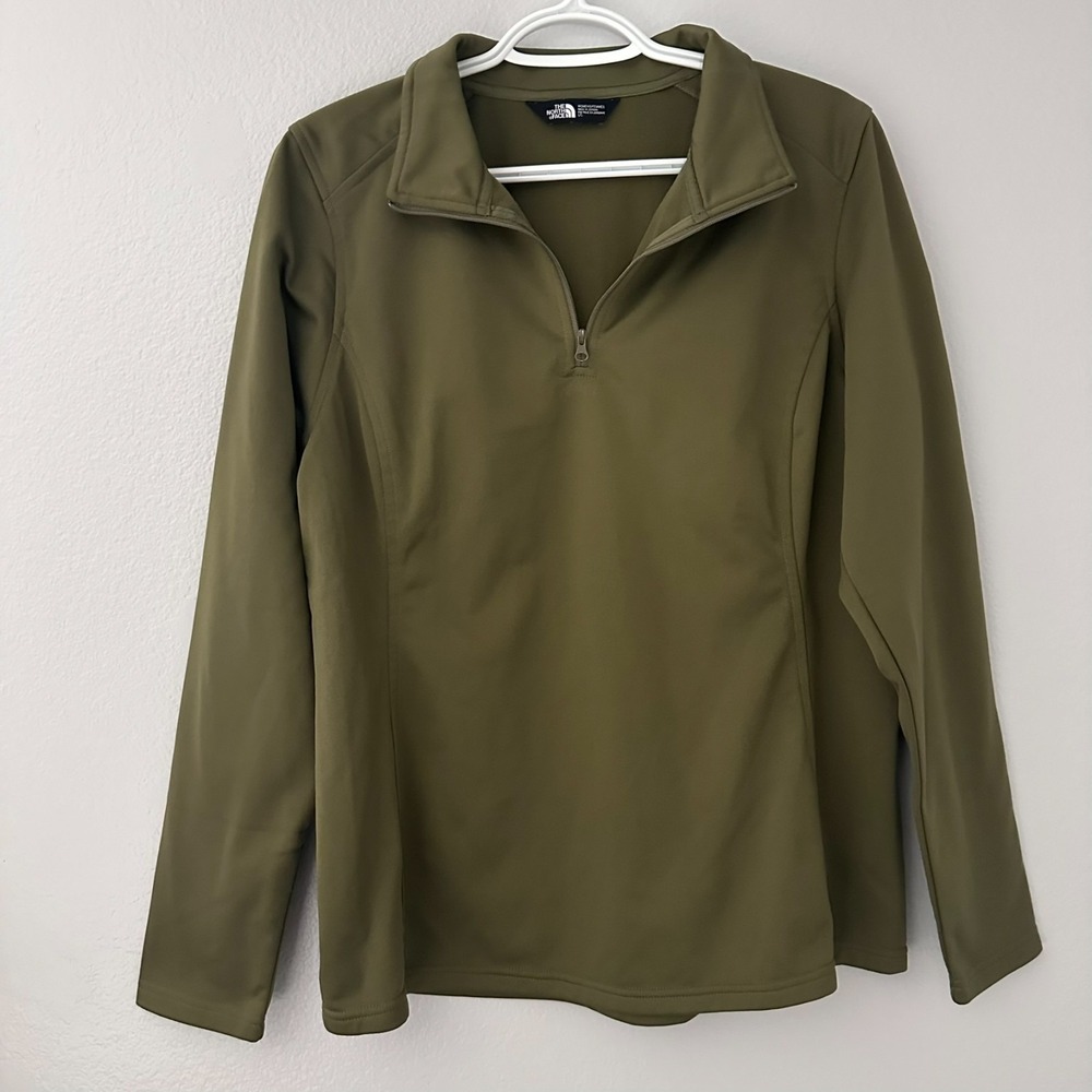 The North Face Womens-L/G Ladies Tech 1/4 Zip Fleece Pullover Burnt Olive Green